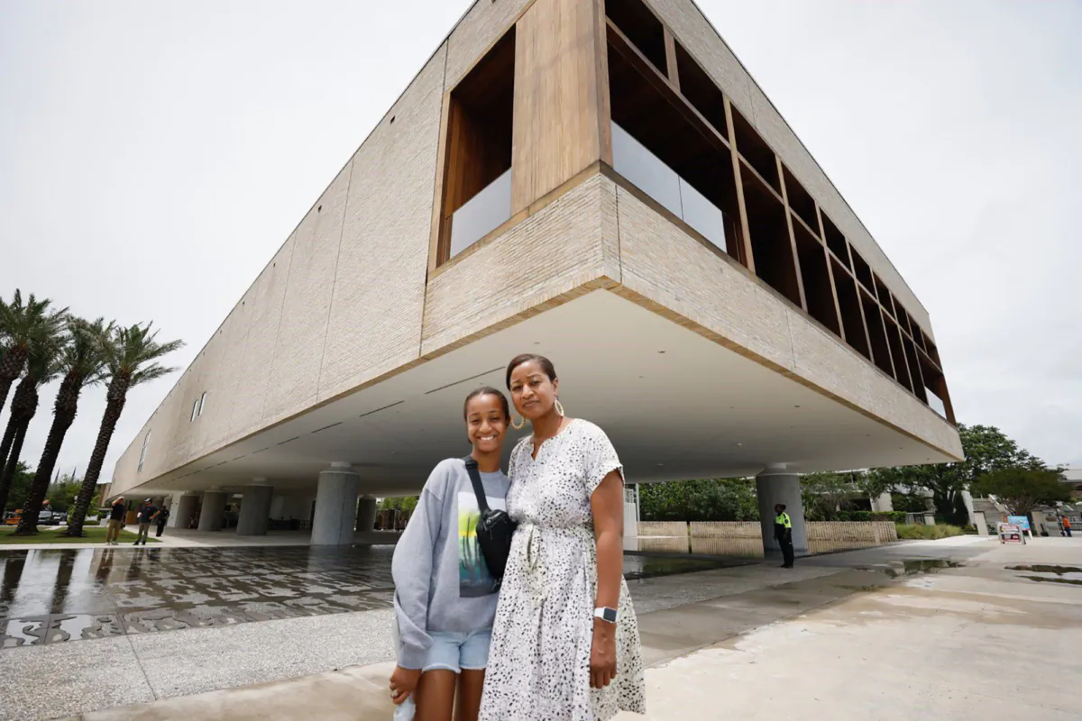 Nedra Rhone and her daughter Layla, 12, visit the new International African American Museum in Charleston, South Carolina, during a June 2023 tour of Black history museums of the South. (Miguel Martinez/The Atlanta Journal-Constitution/TNS)