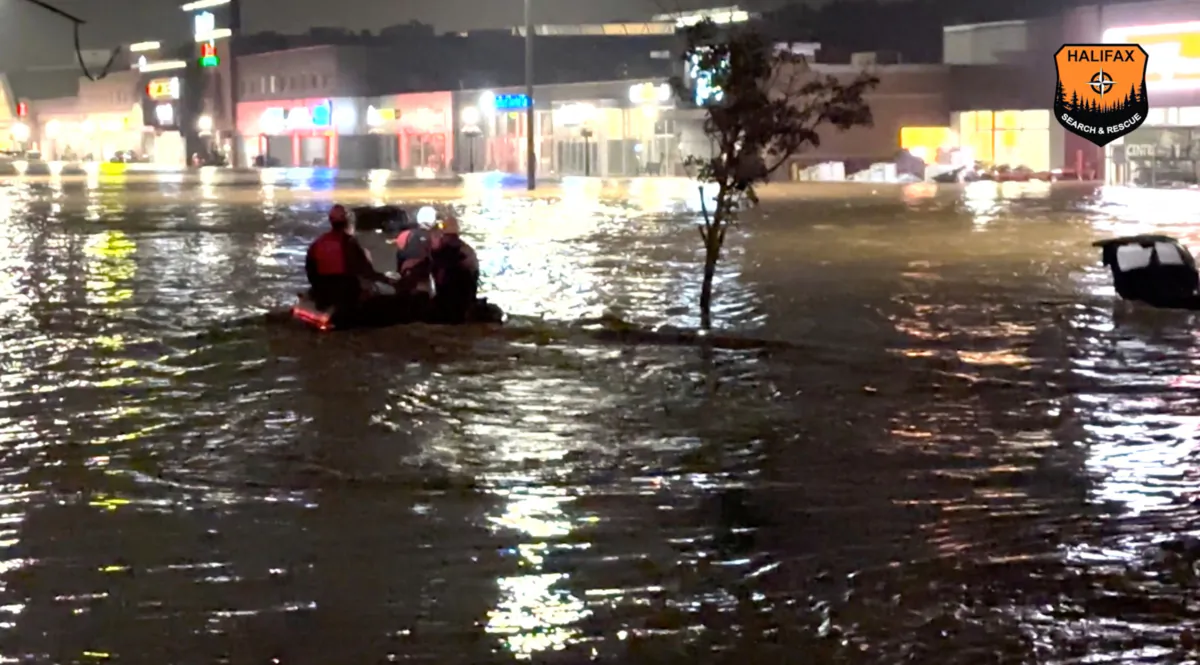 Rescue personnel operates in Bedford, Nova Scotia, Canada, on July 21, 2023, in a still from video. (Halifax Search and Rescue via Reuters)