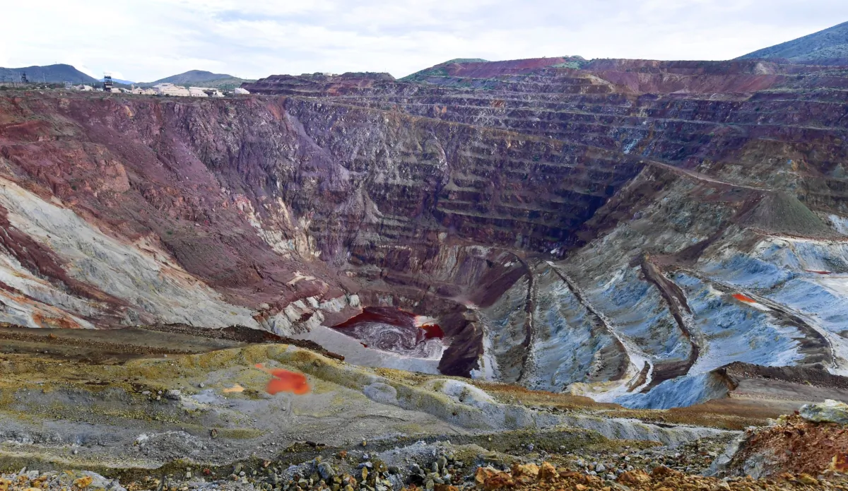 The Lavender Pit at Copper Queen Mine, which opened in 1877 and was run by the Phelps Dodge Corp. from 1879 to 1975, in Bisbee, Ariz., on July 24, 2020. (Frederic J. Brown/AFP via Getty Images)