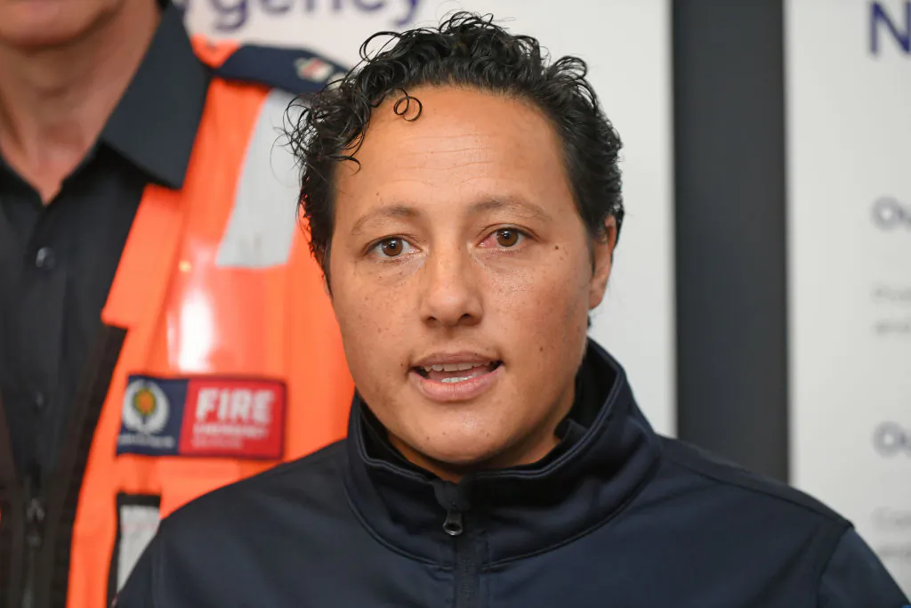 Minister Kiri Allan speaks to media in Napier, New Zealand, on Nov. 11, 2020. (Kerry Marshall/Getty Images)