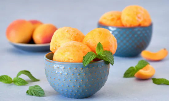 Rustic Peach Sorbet with Rosemary Oil (Recipe)