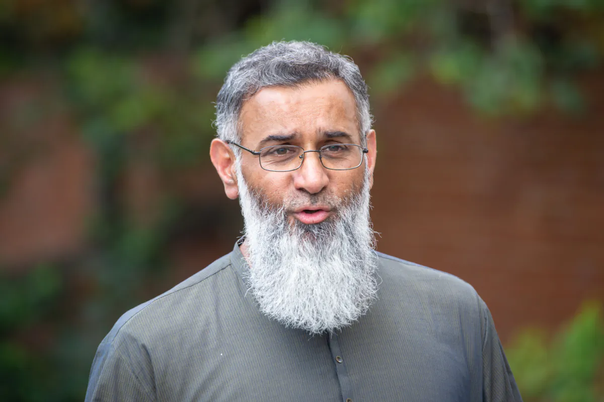 Anjem Choudary speaking to the media in Ilford, east London, on July 19, 2021. (Dominic Lipinski/PA)
