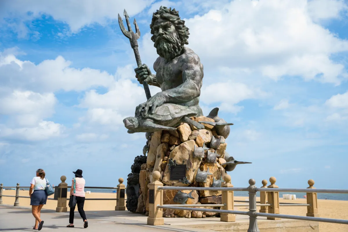 King Neptune stands watch over the Virginia Beach boardwalk. This imposing figure also marks the entrance to Neptune’s Park, where they have a series of free summer concerts. (Courtesy of Virginia Beach CVB)