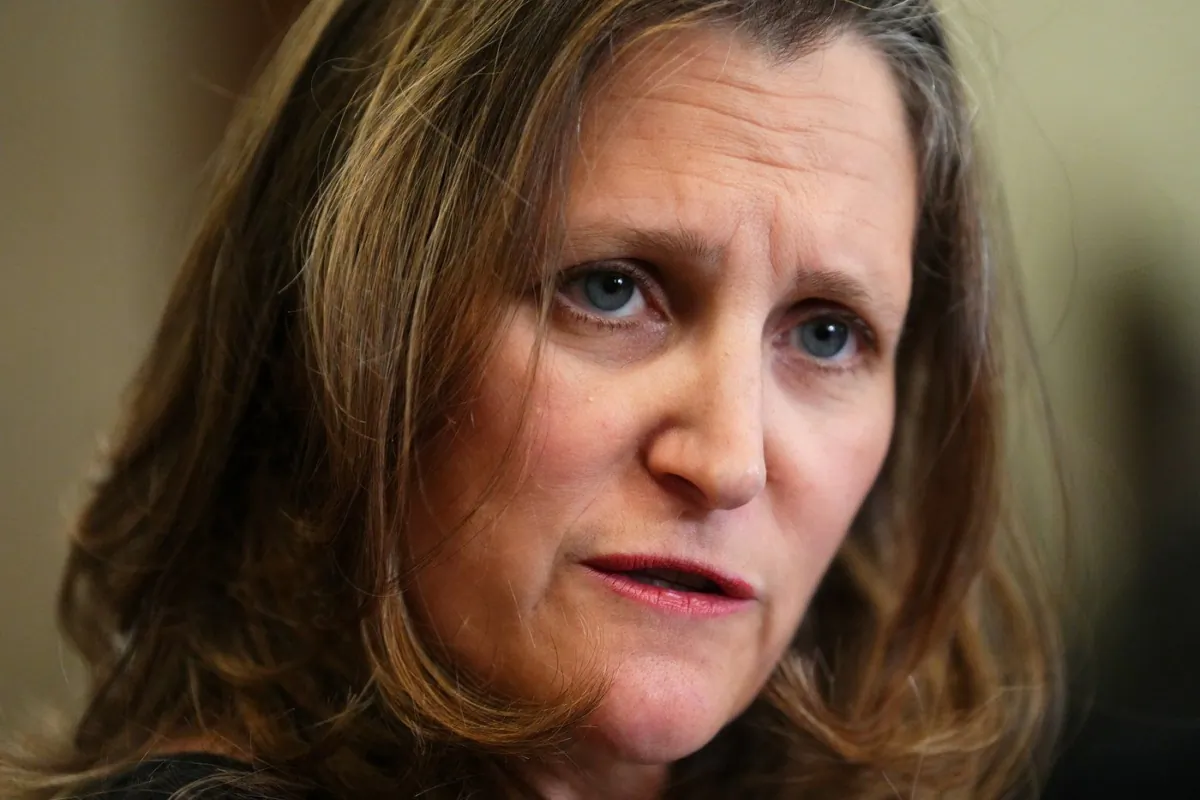 Deputy Prime Minister Chrystia Freeland holds a press conference on Parliament Hill, in Ottawa, June 14, 2023. (The Canadian Press/Sean Kilpatrick)
