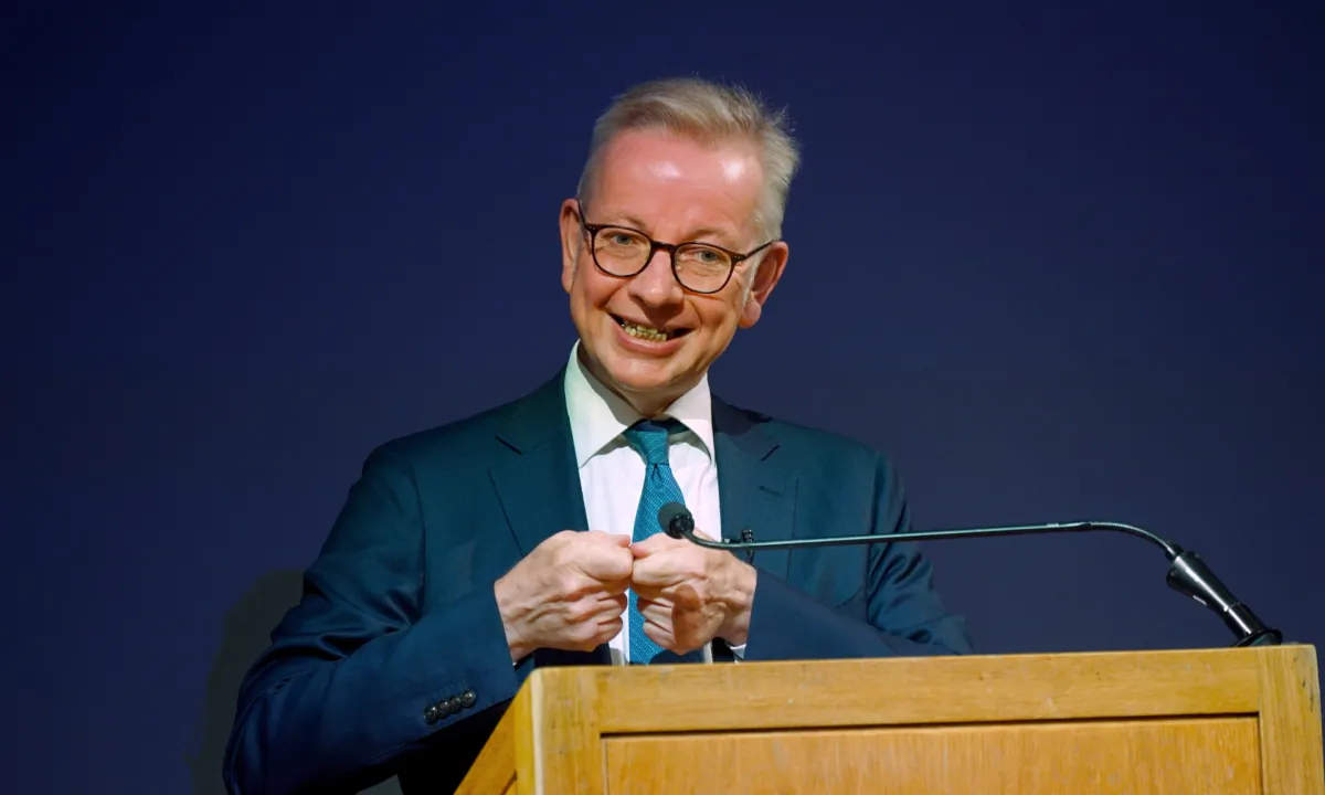 Minister for Levelling Up, Housing, and Communities, Michael Gove, delivers a speech on planning reforms at Kings Place in King's Cross, north London, on July 24, 2023. (Yui Mok/PA)

