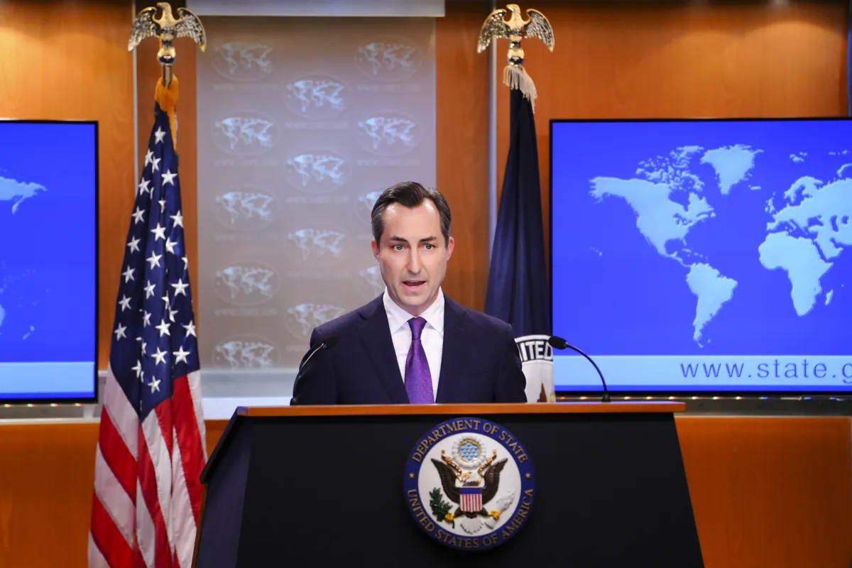 State Department Spokesperson Matthew Miller speaks during a press briefing at the Department of State in Washington on July 24, 2023. (Madalina Vasiliu/The Epoch Times)