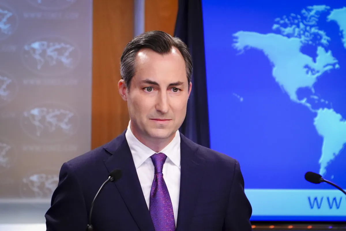 State Department Spokesperson Matthew Miller speaks during a press briefing at the Department of State in Washington on July 24, 2023. (Madalina Vasiliu/The Epoch Times)