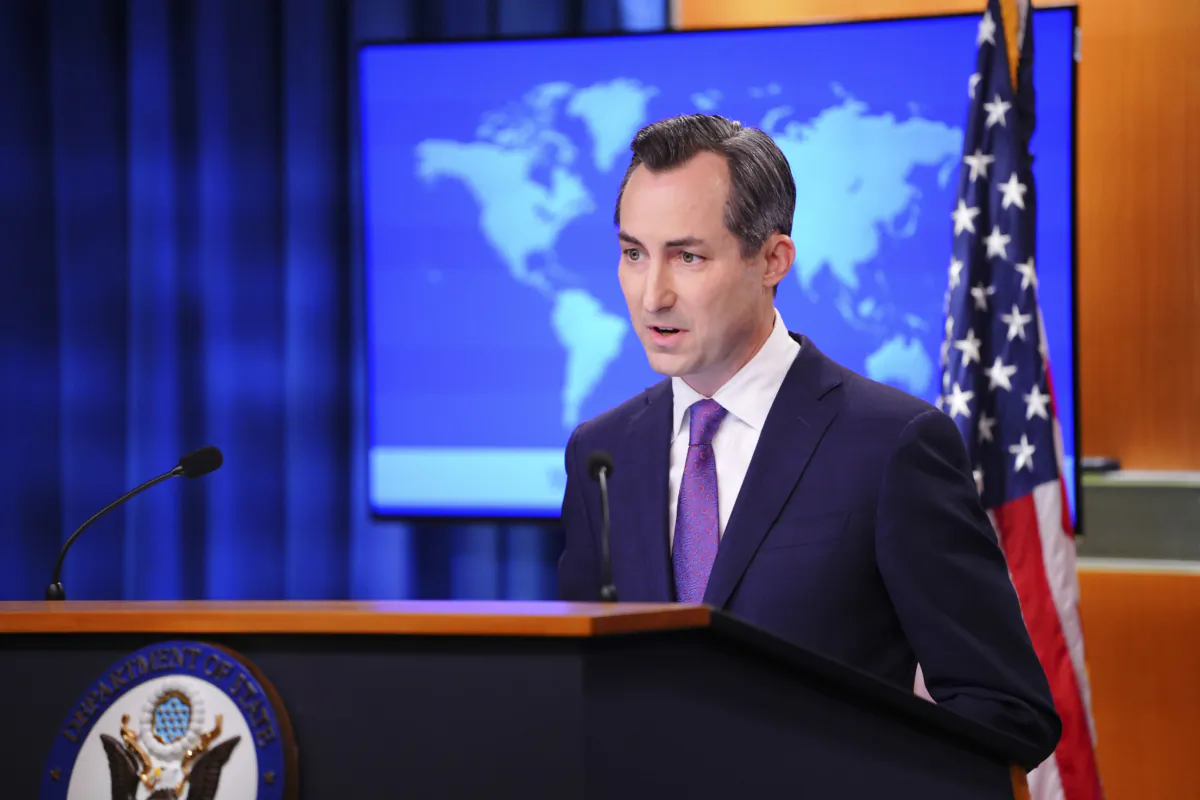 State Department Spokesperson Matthew Miller speaks during a press briefing at the Department of State in Washington on July 24, 2023. (Madalina Vasiliu/The Epoch Times)