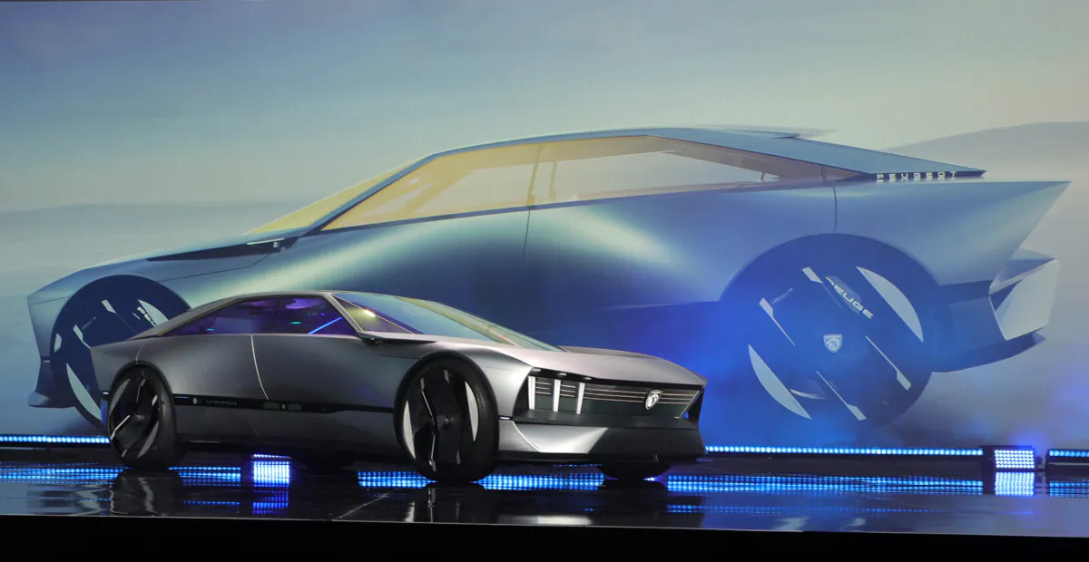 Stellantis's Peugeot Inception concept electric vehicle is introduced during a keynote address by Stellantis CEO Carlos Tavaras during CES 2023 at The Venetian Resort Las Vegas in Nevada, on Jan. 5, 2023. (Ethan Miller/Getty Images)