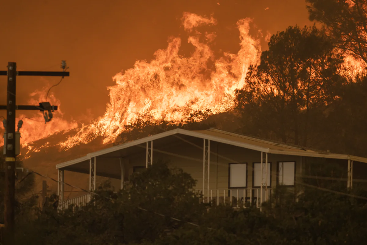 The French Fire comes close to destroying homes in Wofford Heights, Calif., on Aug. 24, 2021. (David McNew/Getty Images)