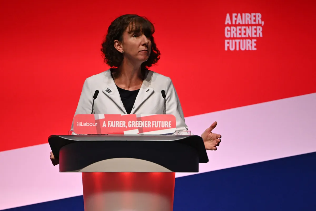 Labour Party chair Anneliese Dodds speaks on the first day of the annual Labour Party conference in Liverpool, on Sept. 25, 2022. (Paul Ellis/AFP via Getty Images)