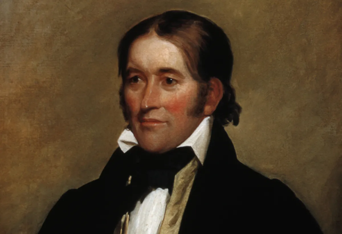 Davy Crockett is still famous for his exploits, from frontier adventures to his last stand at the Alamo. Detail, portrait of David Crockett by Chester Harding (Photo by Barney Burstein/Corbis/VCG via Getty Images)