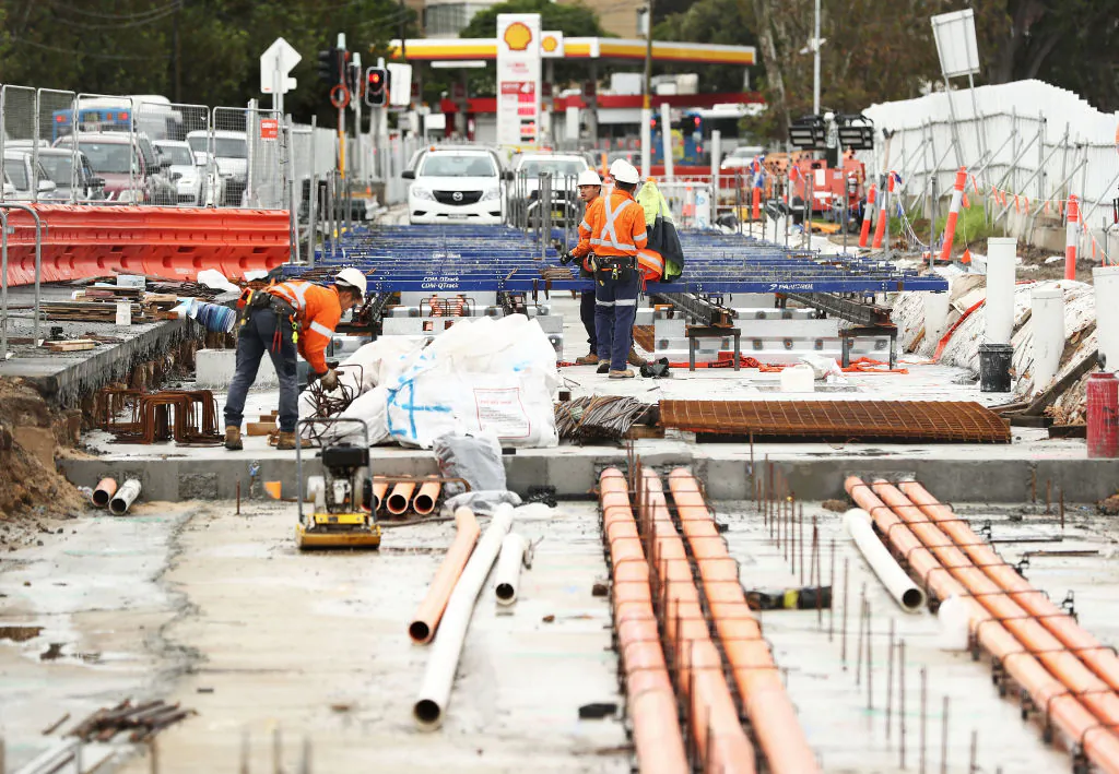 Construction work on the Light Rail in Randwick in Sydney, Australia, on April 12, 2017. (Ryan Pierse/Getty Images)