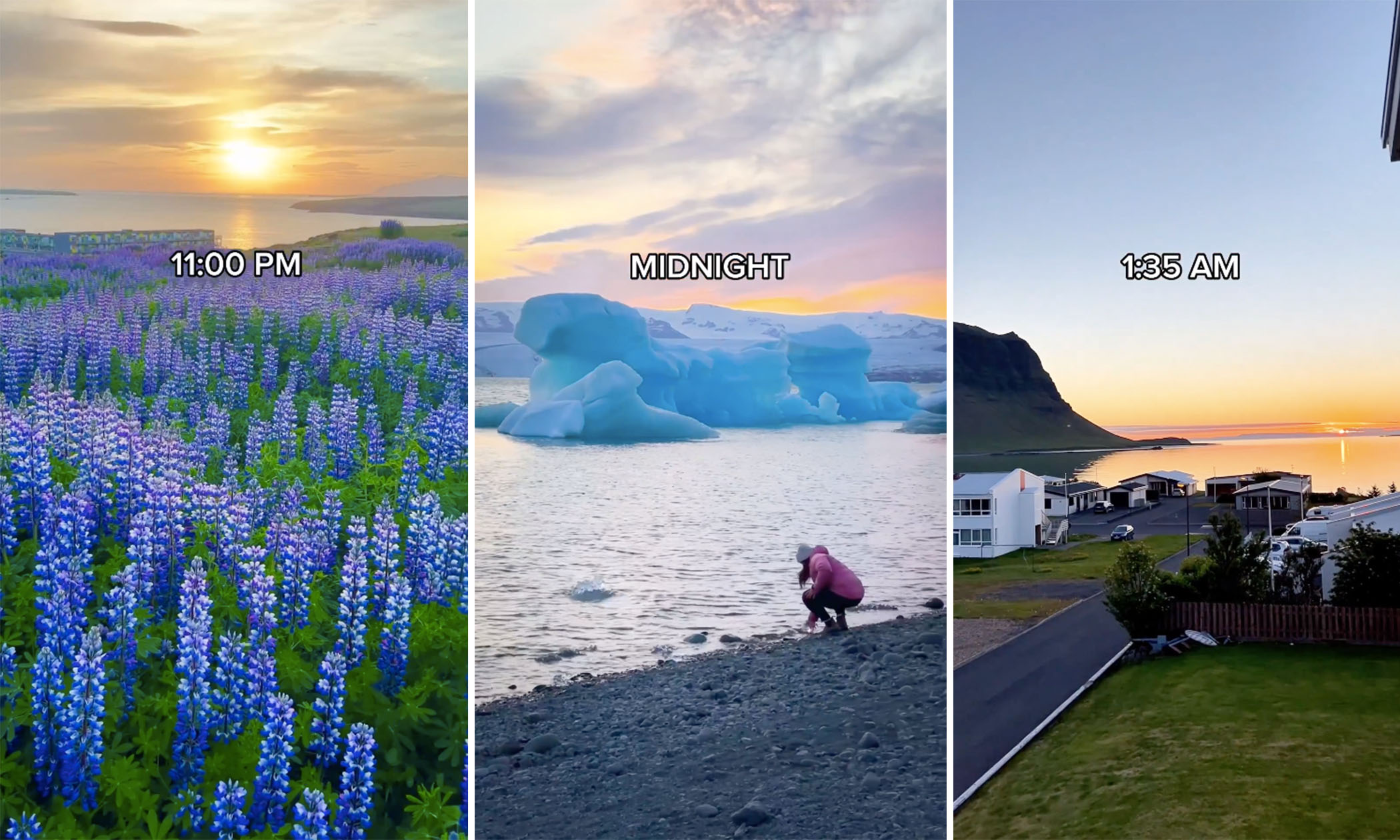 (Left-Right) A series of images during at different times during the summer in Iceland.
