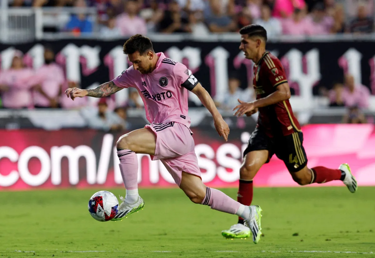 Lionel Messi in action during the match of Inter Miami v Atlanta United, Leagues Cup in DRV PNK Stadium, Fort Lauderdale, Fla., on July 25, 2023. (Marco Bello/Reuters)