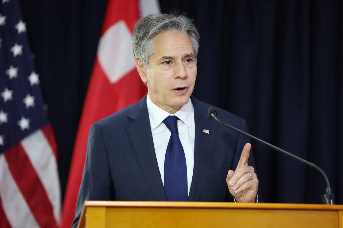 U.S. Secretary of State Antony Blinken attends the dedication of the new U.S. Embassy in Tonga, in Nuku'alofa, on July 26, 2023. (Tupou Vaipulu/POOL/AFP via Getty Images)