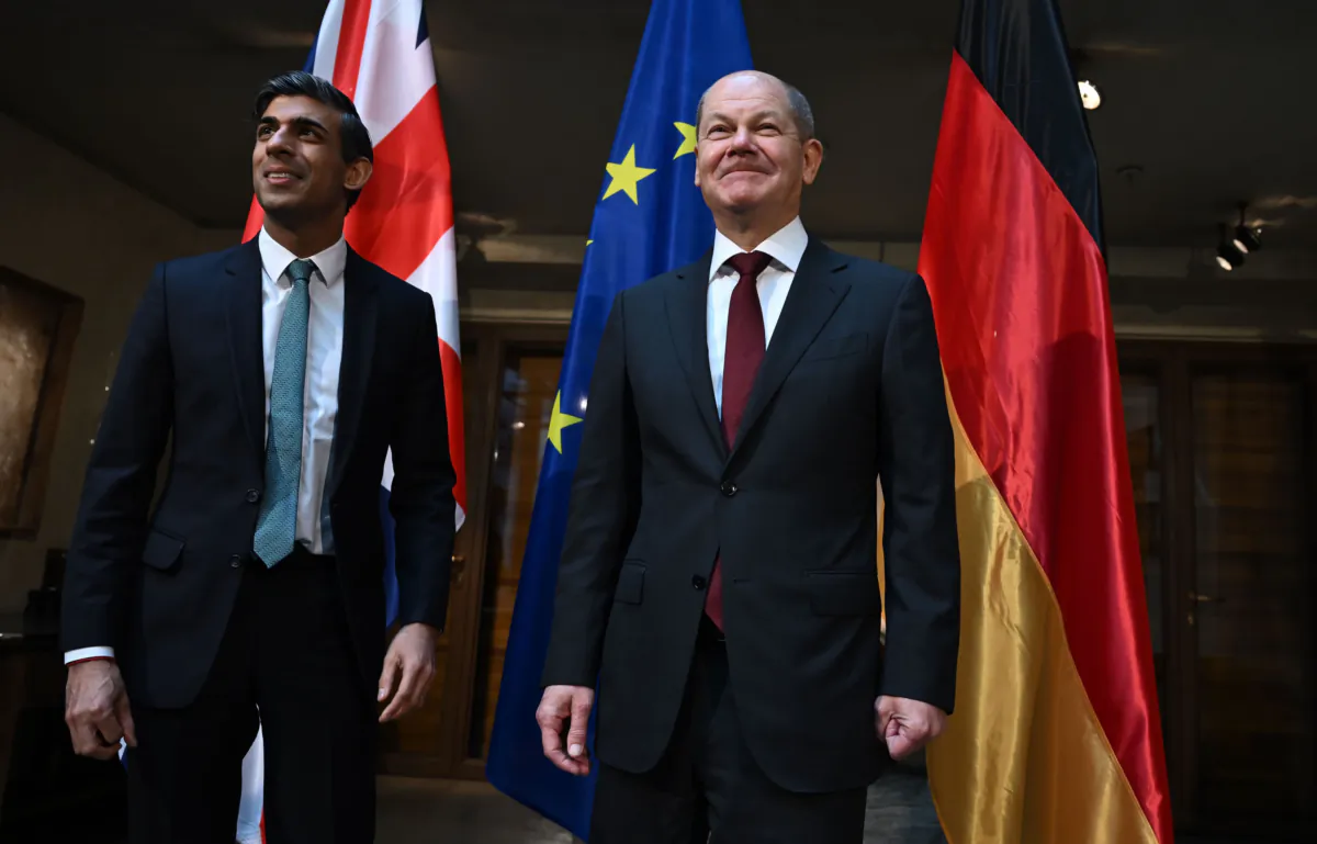 Photo of Rishi Sunak and Olaf Scholz, dated Feb. 18, 2023. (PA Media)