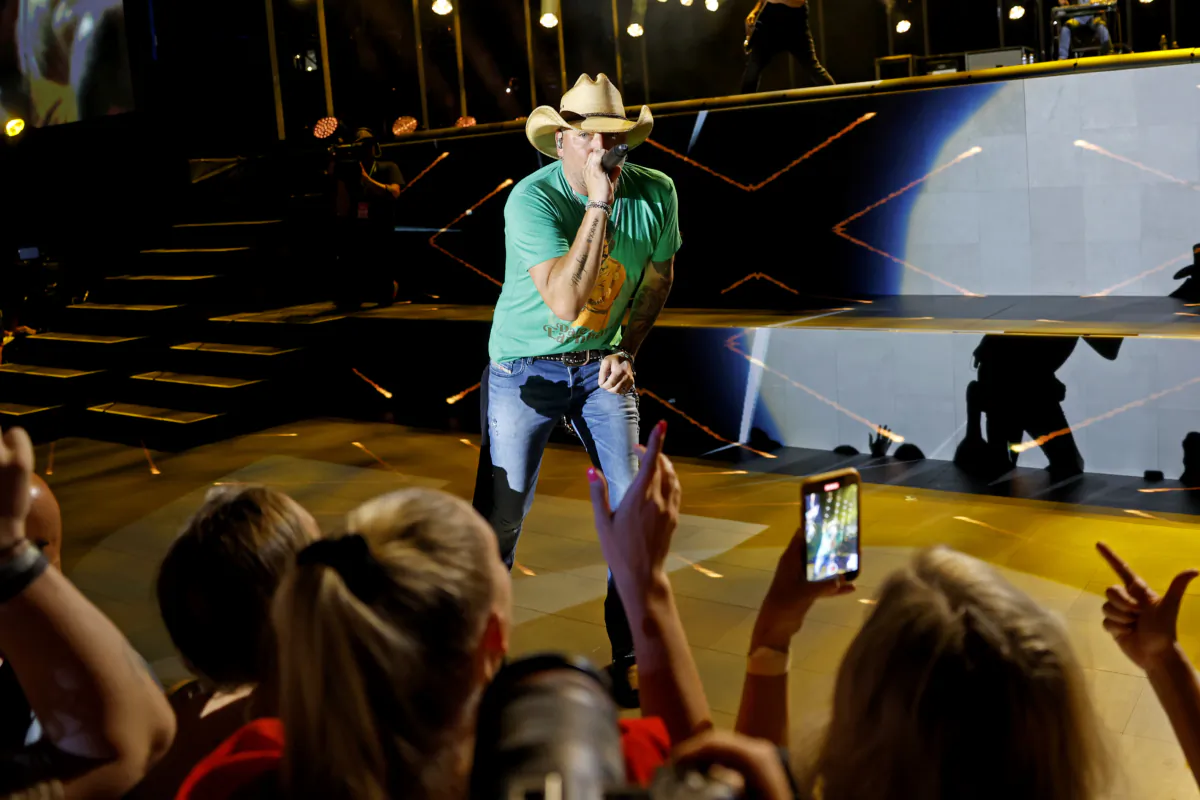 Jason Aldean performs on stage during day three of CMA Fest 2023 at Nissan Stadium in Nashville, Tenn., on June 10, 2023. (Jason Kempin/Getty Images)