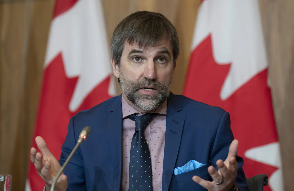Minister of Environment and Climate Change Steven Guilbeault responds to a question at a news conference in Ottawa on June 14, 2023. (Adrian Wyld/The Canadian Press)