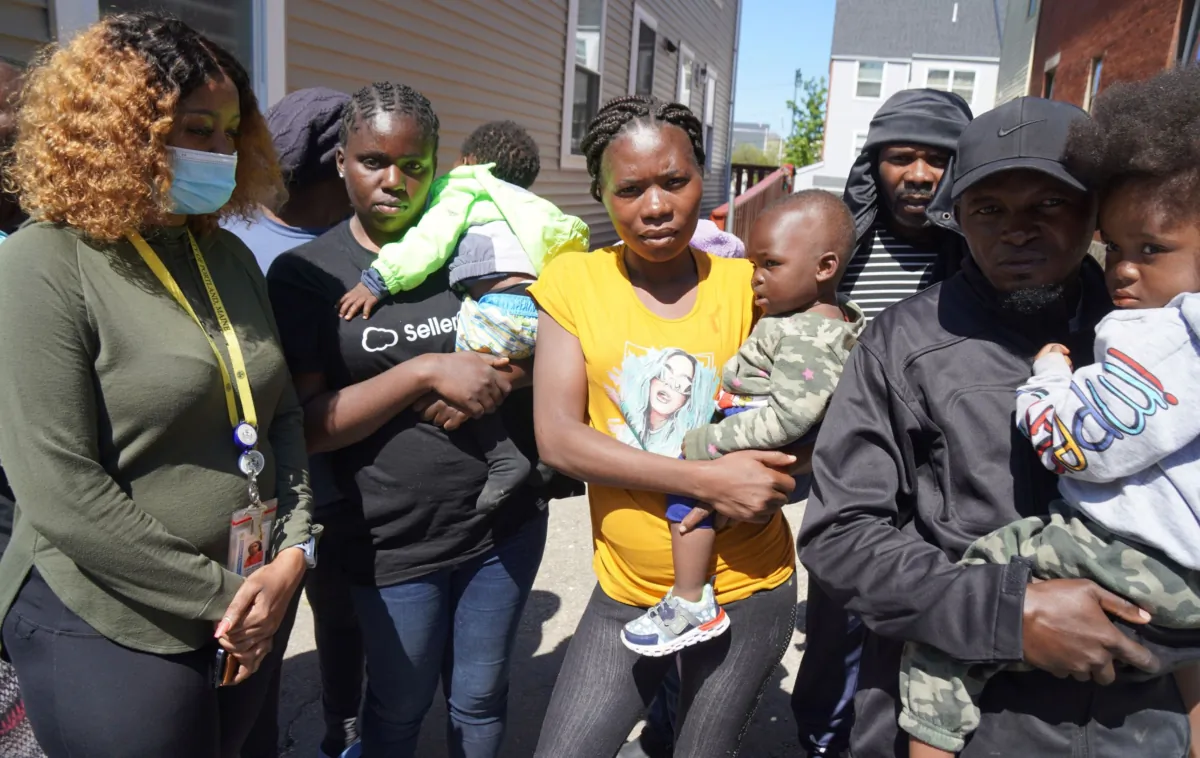 African immigrants overflow a homeless shelter in Portland, Maine, in 2022. (Steven Kovac/The Epoch Times)