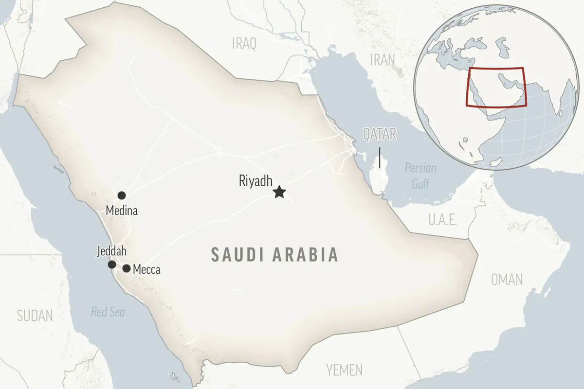 A locator map for Saudi Arabia with its capital Riyadh. (AP Photo)