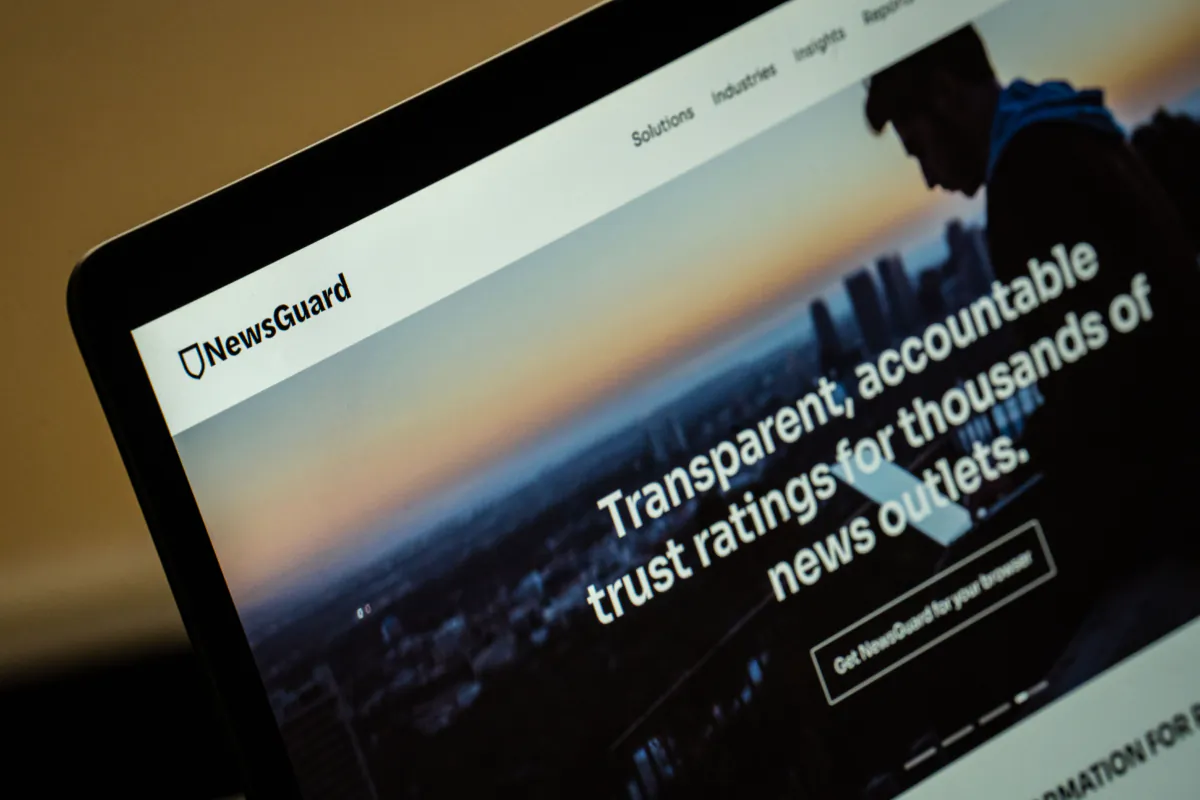 The NewsGuard website displayed on a laptop in New York City, on July 26, 2023. (Samira Bouaou/The Epoch Times)
