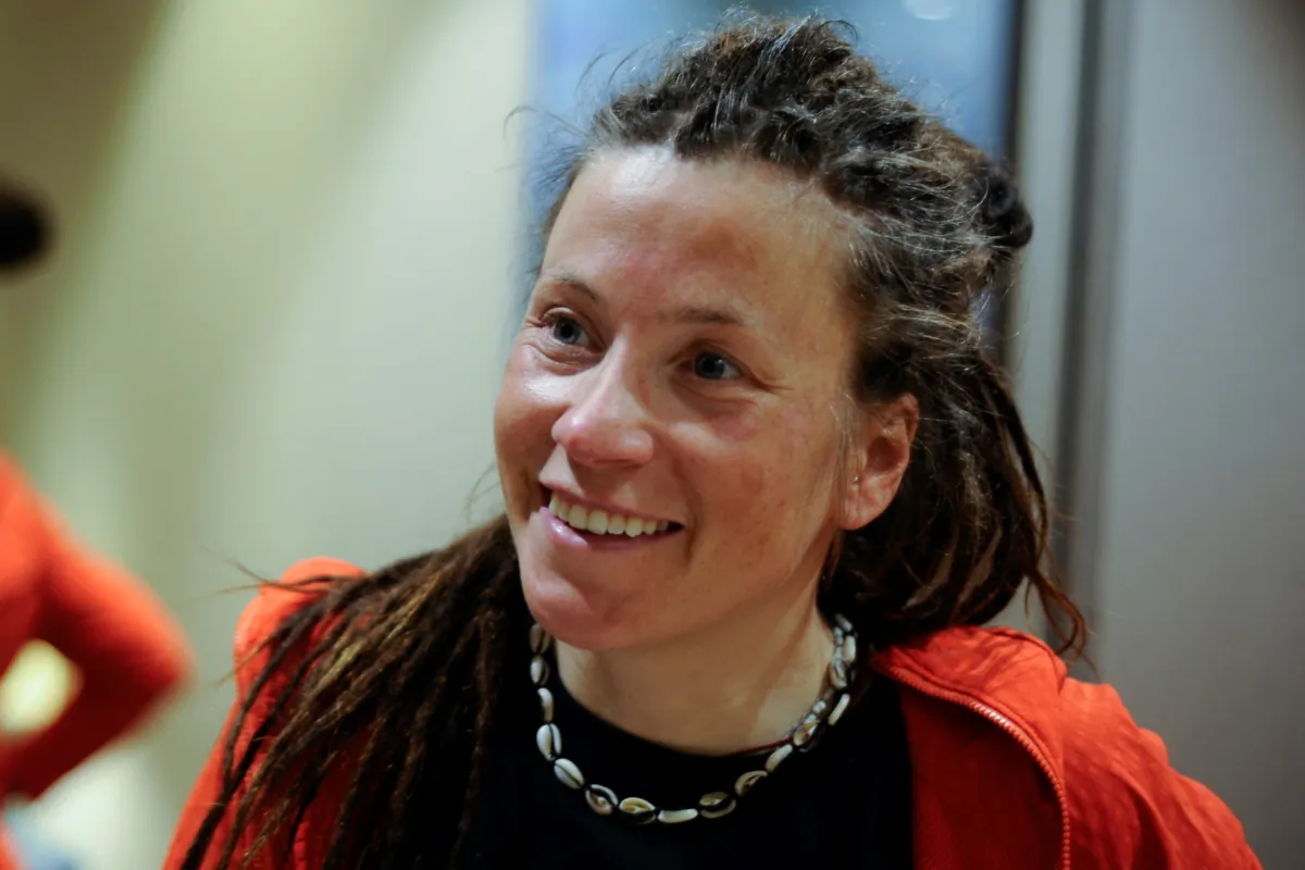 Norwegian climber Kristin Harila speaks during an interview with AFP at a hotel in Kathmandu, Nepal, on May 8, 2023. (Bikash Karki/AFP via Getty Images)
