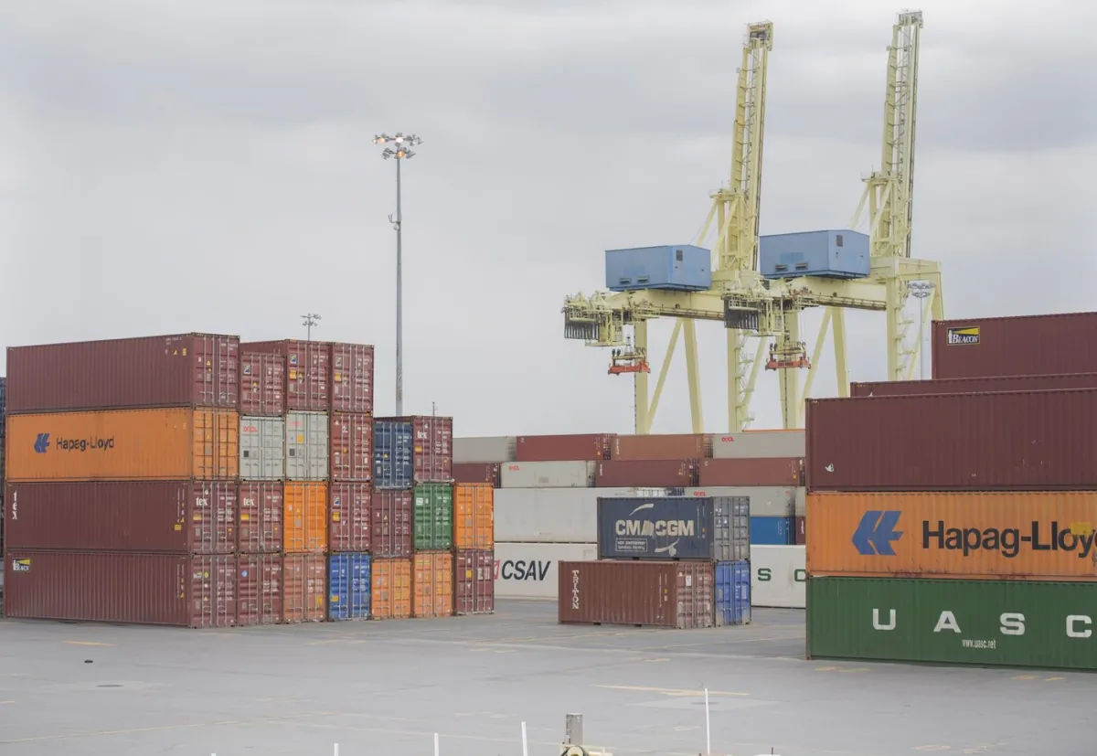 Shipping containers are shown at the Port of Montreal, on April 25, 2021. (The Canadian Press/Graham Hughes)