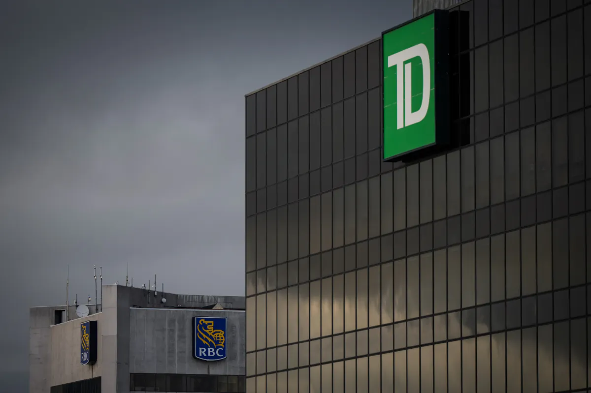 TD and RBC logos are seen on the outside of office towers in downtown Vancouver on Jan. 19, 2023. The two large Canadian banks feature prominently in Canadian ESG funds. (The Canadian Press/Darryl Dyck)