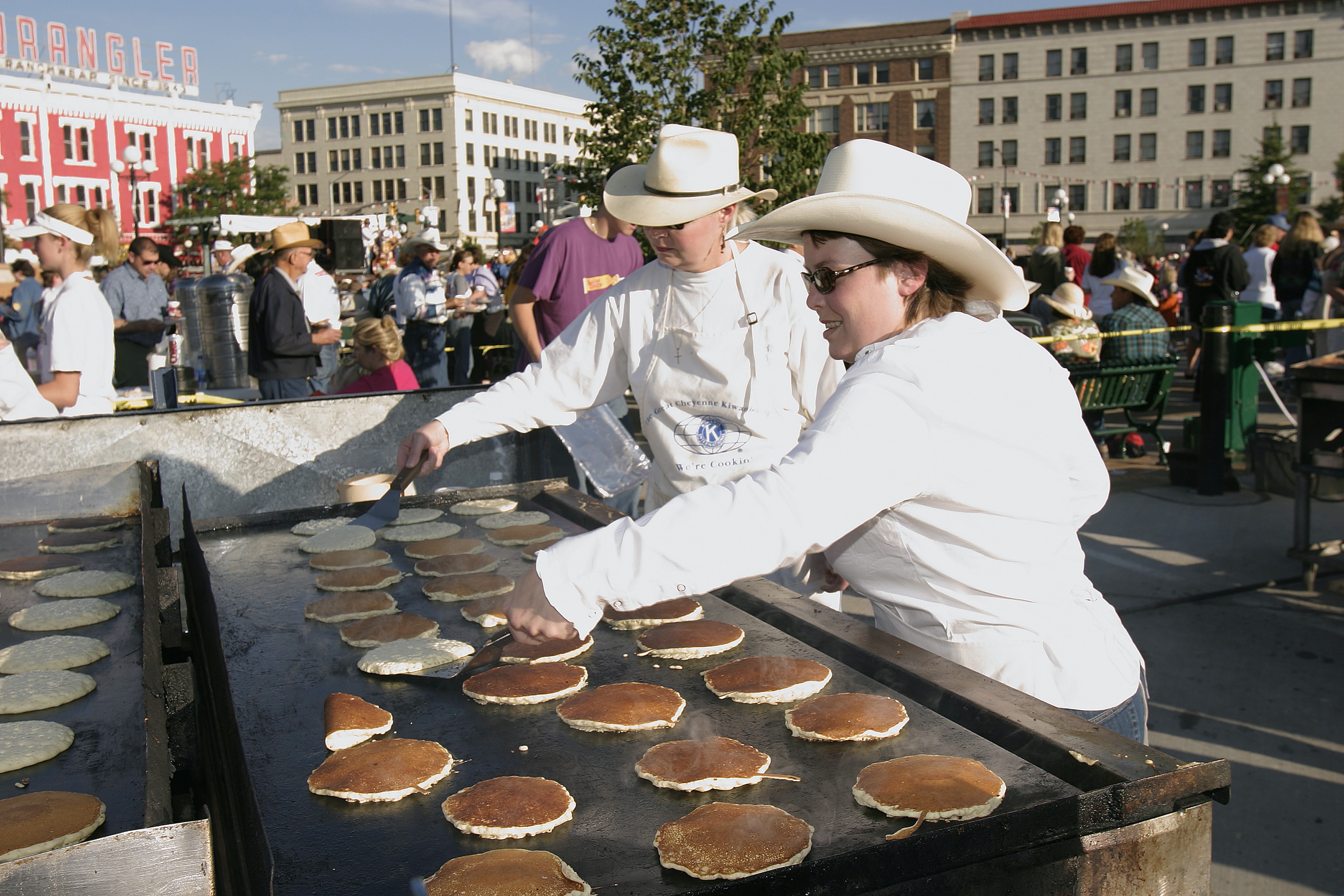 Pancake flippers at the pancake breakfast in Cheyenne, Wyoming.