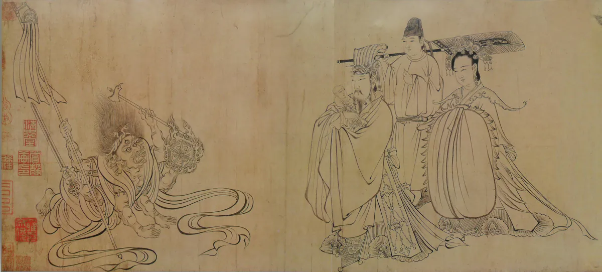 The last section of the handscroll "The Deliverance of Buddha Sakyamuni," between 680–740, attributed to Wu Daozi. (Public Domain)