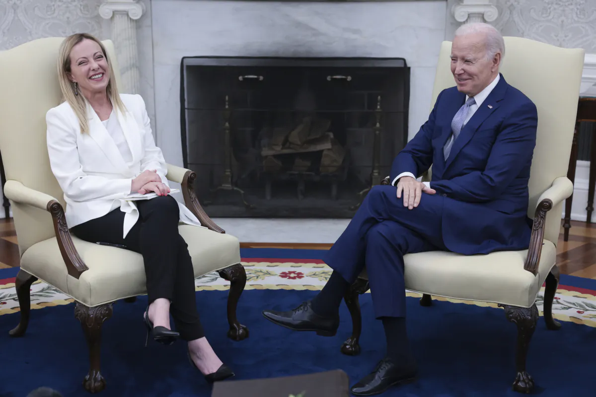 U.S. President Joe Biden meets with Italian Prime Minister Giorgia Meloni in the Oval Office of the White House July 27, 2023 in Washington, DC. (Win McNamee/Getty Images)