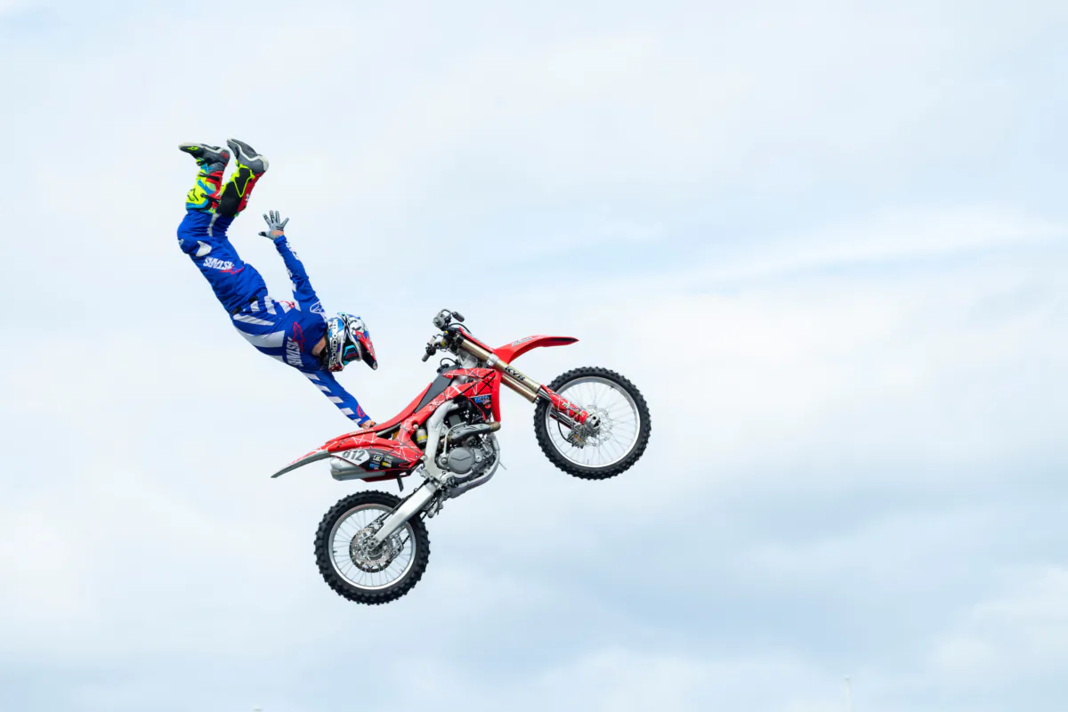 Beau Bamburg perform at a Nitro Circus show at the 2022 VANS U.S. Open of Surfing in Huntington Beach, Calif. (Courtesy of World Surf League)