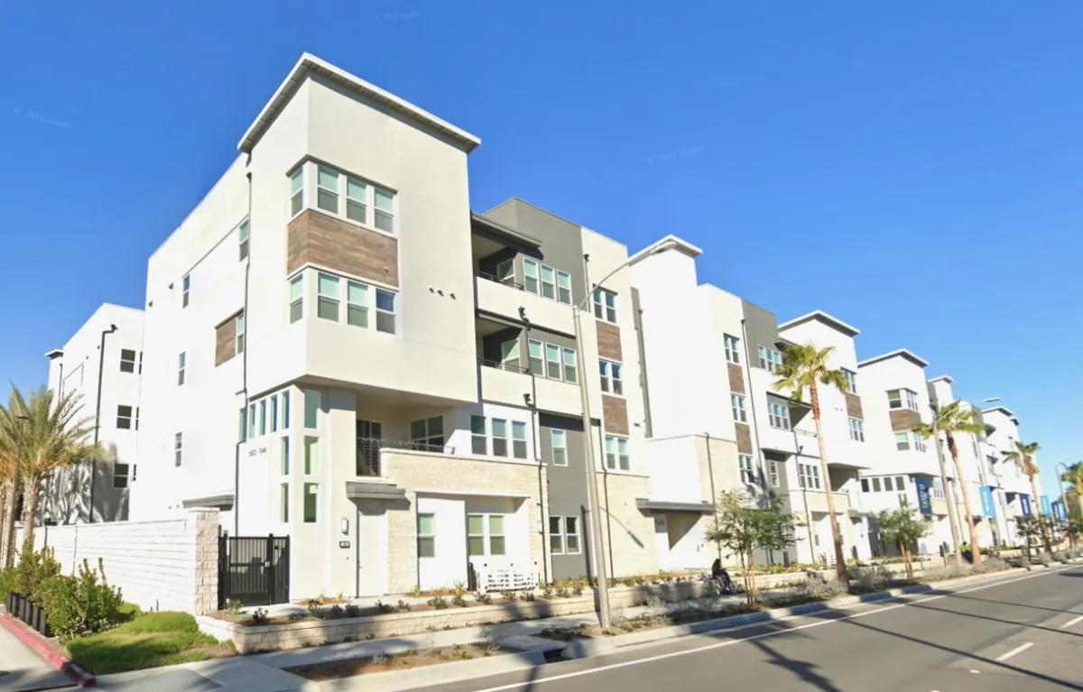 The 100 West apartment complex in Anaheim, Calif. in a 2023 screenshot image. (Google Maps/Screenshot via The Epoch Times)