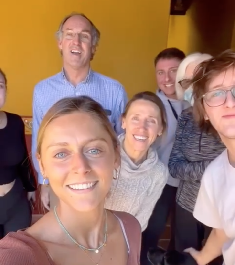A screenshot of William Peters's family recording a message for him.