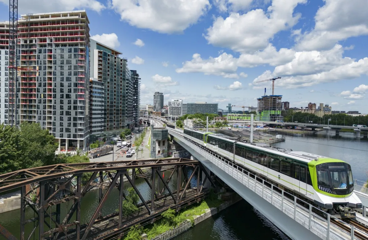 The Reseau express metropolitan (REM) train has a test run from downtown Montreal, on July 19, 2023. (The Canadian Press/Christinne Muschi)
