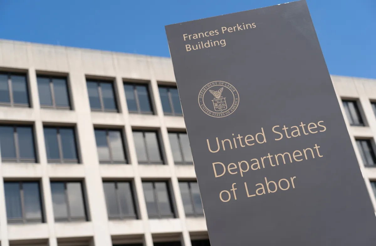 The U.S. Department of Labor Building in Washington, on March 26, 2020. (Alex Edelman/AFP via Getty Images)