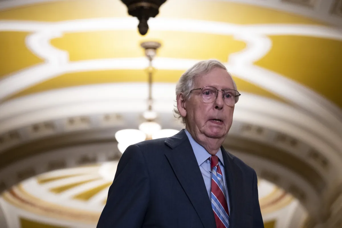 Senate Minority Leader Mitch McConnell (R-Ky.) on Capitol Hill in Washington on July 26, 2023. (Drew Angerer/Getty Images)