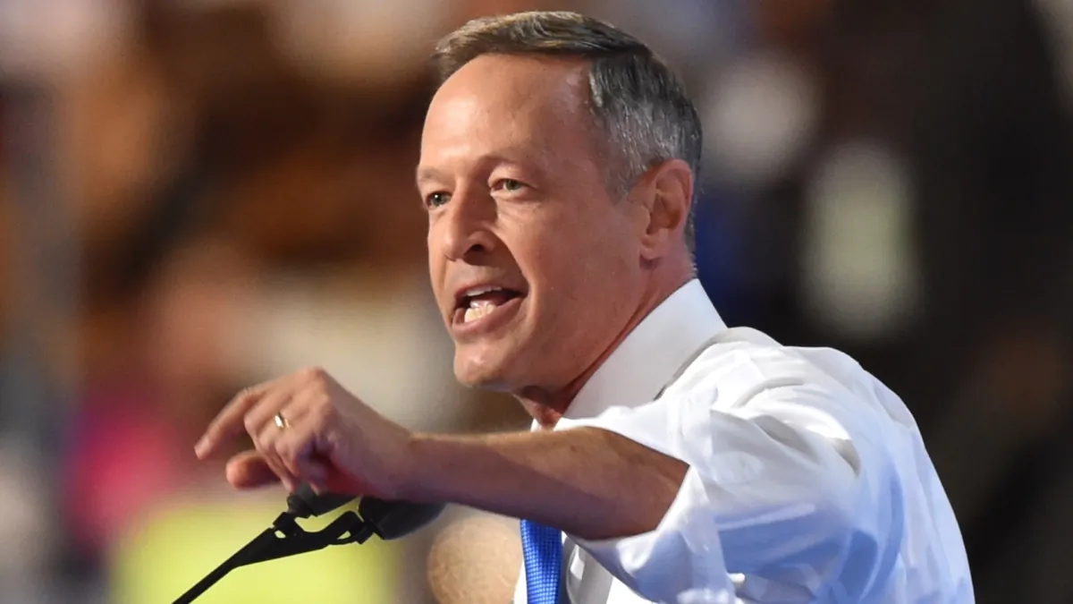Former Maryland Gov. Martin O'Malley speaks during day three of the Democratic National Convention at the Wells Fargo Center in Philadelphia, Pa., on July 27, 2016. (Nicholas Kamm/AFP via Getty Images)