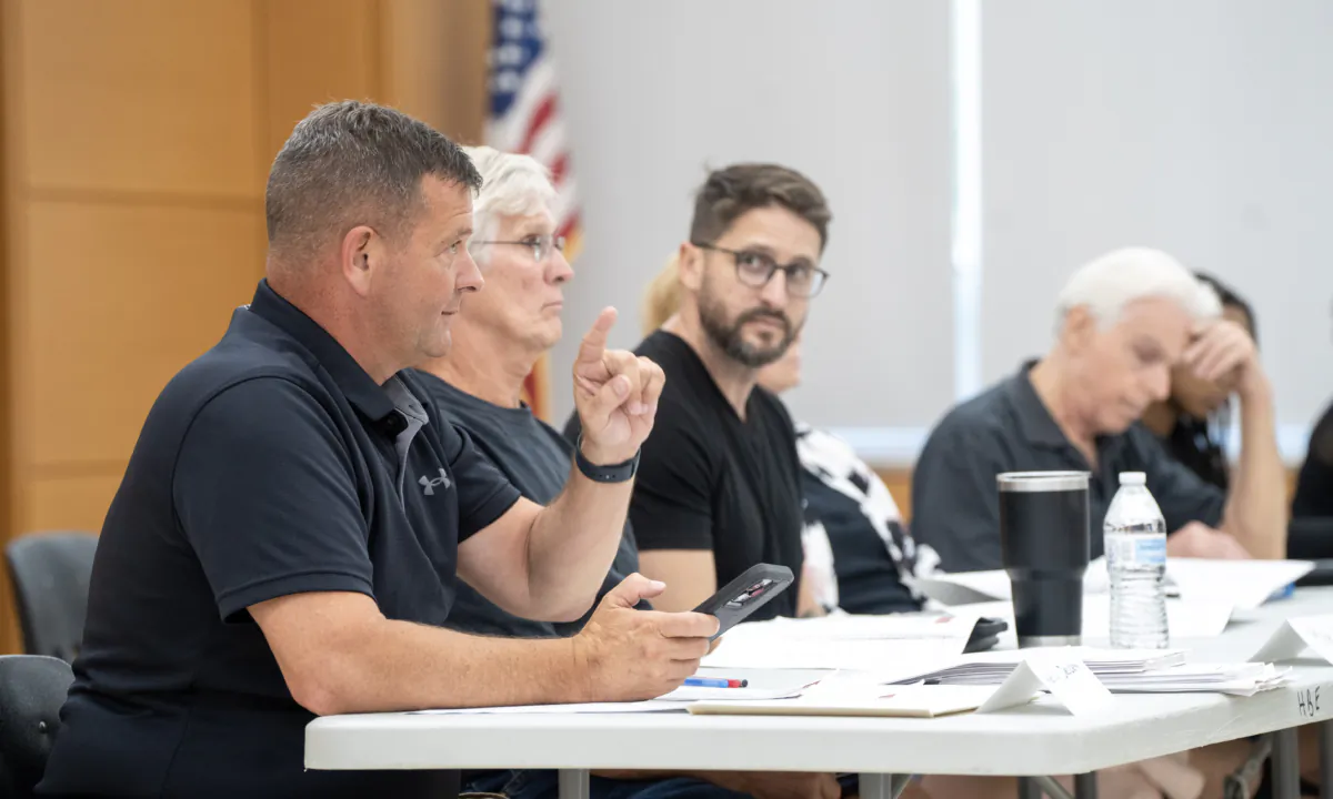 Port Jervis Mayor and Downtown Revitalization Initiative Local Planning Committee Co-chair Kelly Decker spoke at a meeting in Port Jervis, N.Y., on July 27, 2023. (Cara Ding/The Epoch Times)