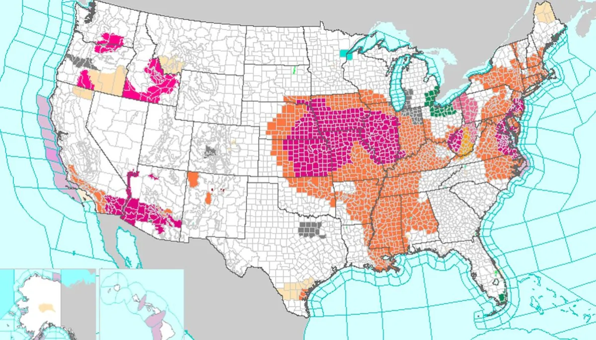 A National Weather Service map shows excessive heat alerts and advisories in effect as of July 28, 2023. (Weather.gov)