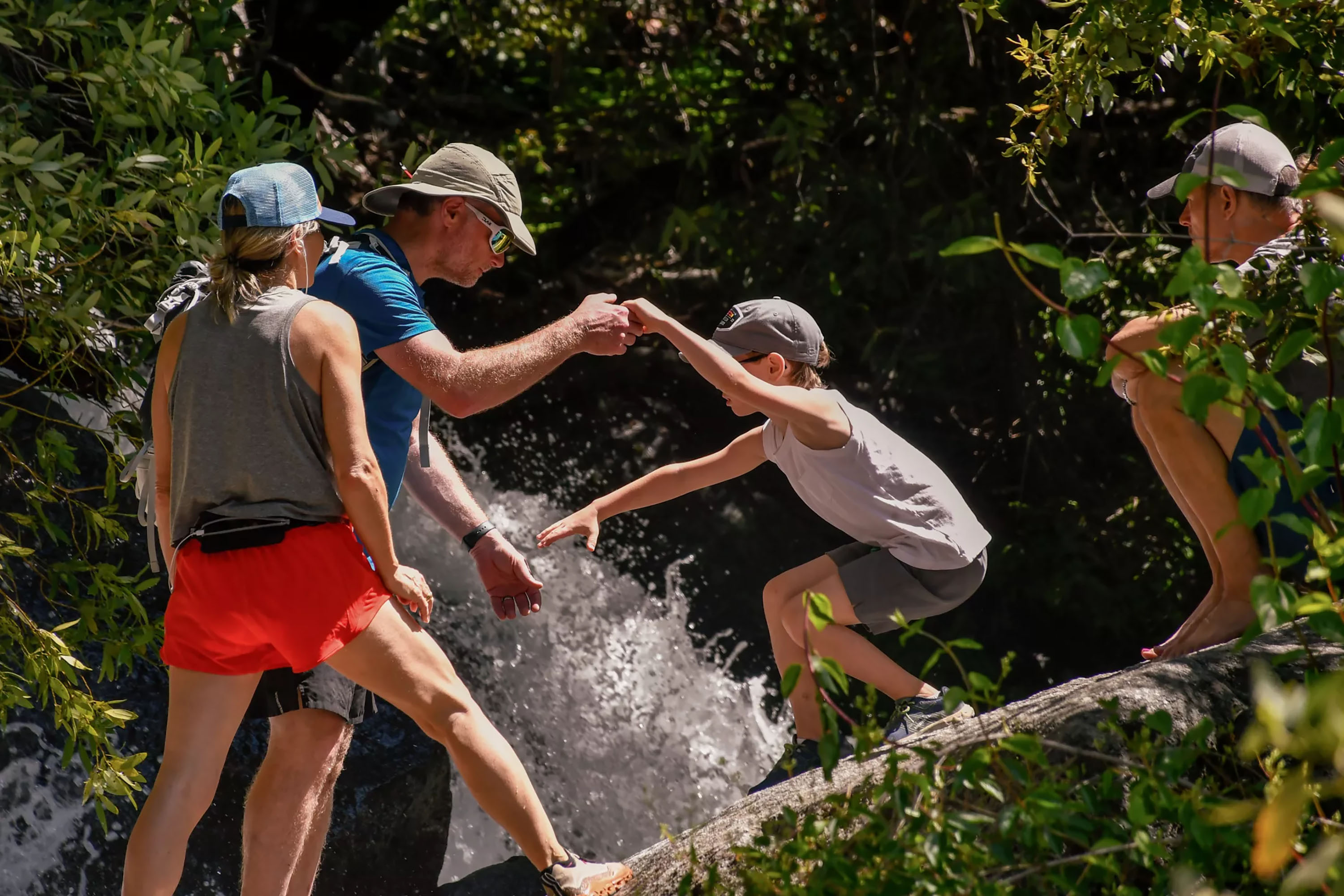 hikers navigating runoff floods