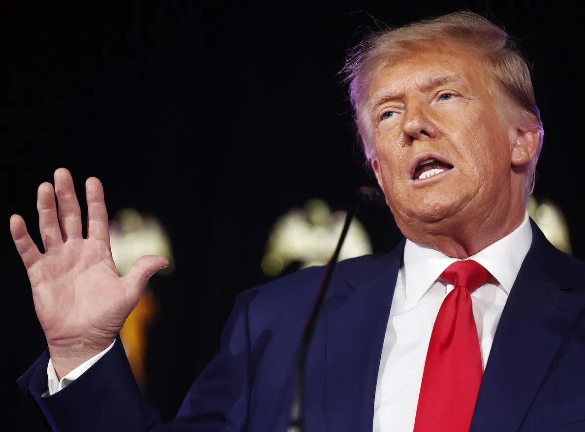 Former U.S. President and Republican presidential candidate Donald Trump delivers remarks an event in Las Vegas, Nevada, on July 8, 2023. (Mario Tama/Getty Images)