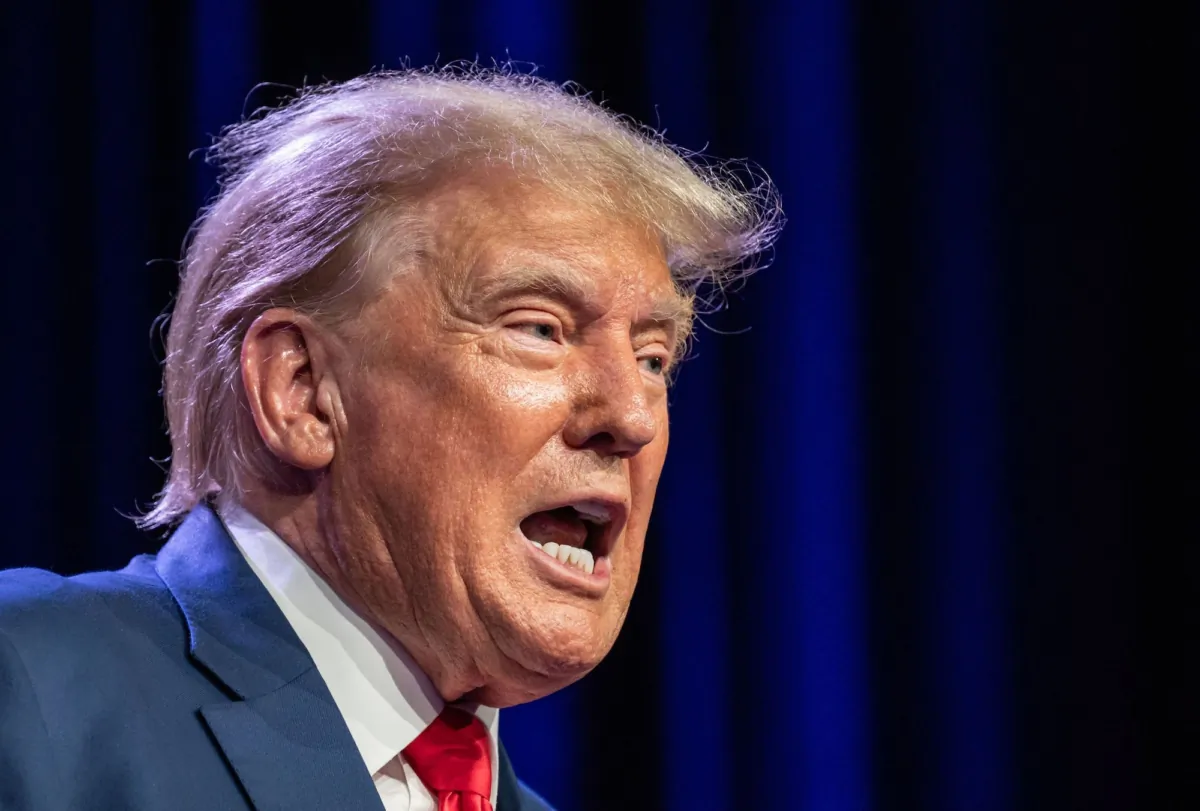 Former U.S. president and 2024 Republican Presidential hopeful Donald Trump speaks at the Republican Party of Iowa's 2023 Lincoln Dinner at the Iowa Events Center in Des Moines, Iowa, on July 28, 2023. (Sergio Flores/AFP via Getty Images)