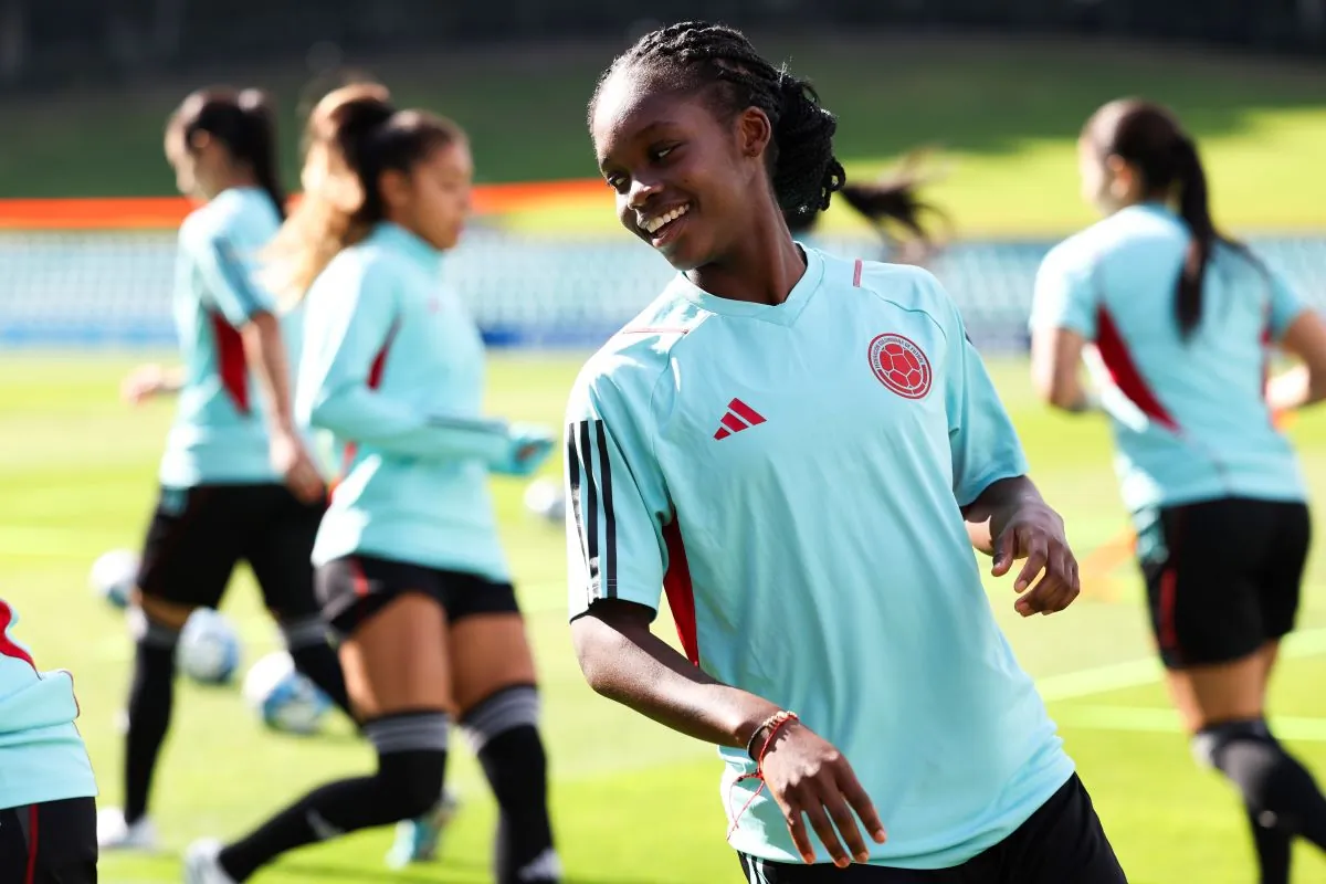 Colombia's Linda Caicedo trains with her teammates at Leichhardt Oval ahead of their game against Germany in Sydney, Australia, on July 29, 2023. (Sophie Ralph/AP Photo)