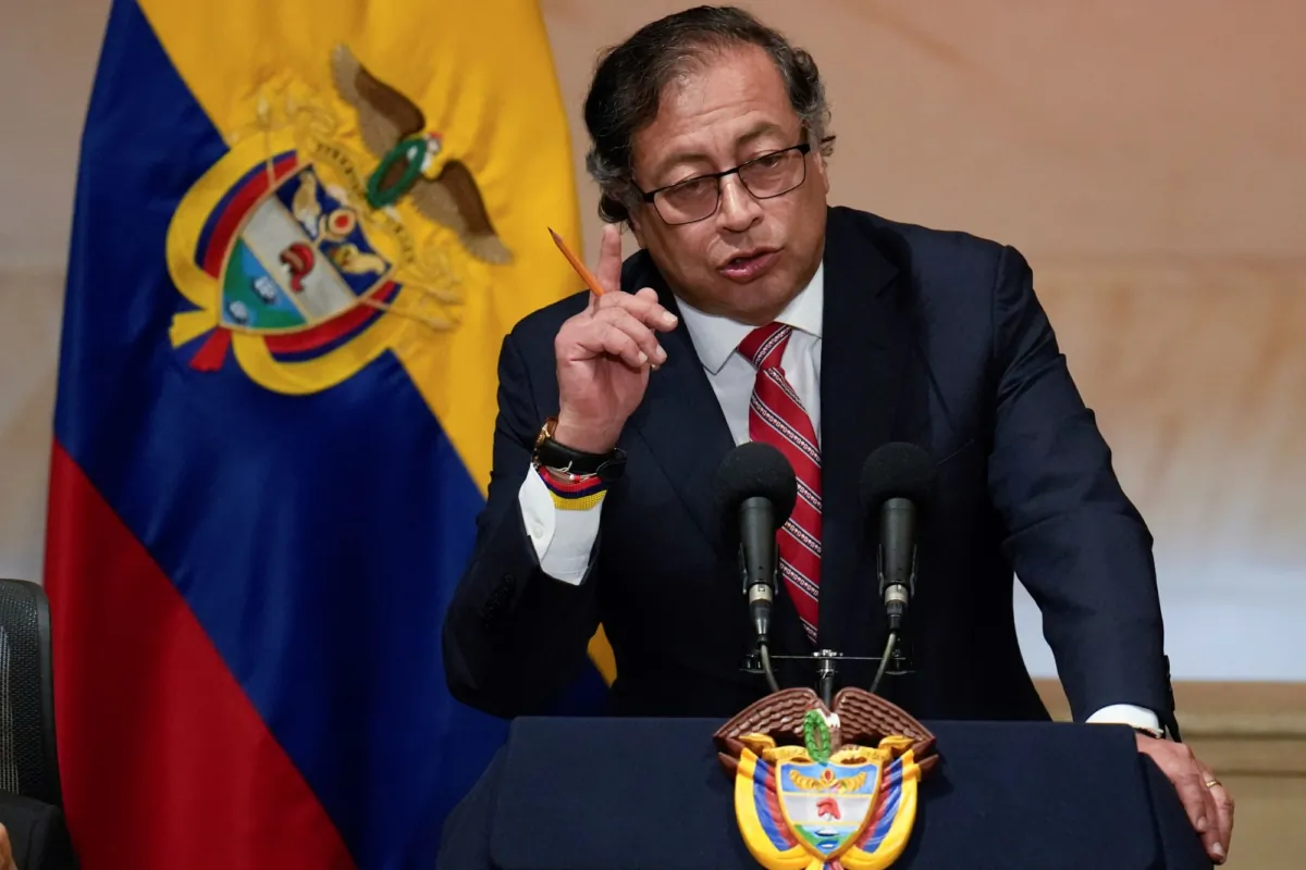 Colombia's President Gustavo Petro delivers a speech during the inauguration of a congressional session in Bogota, Colombia, on July 20, 2023. (Fernando Vergara/AP Photo)