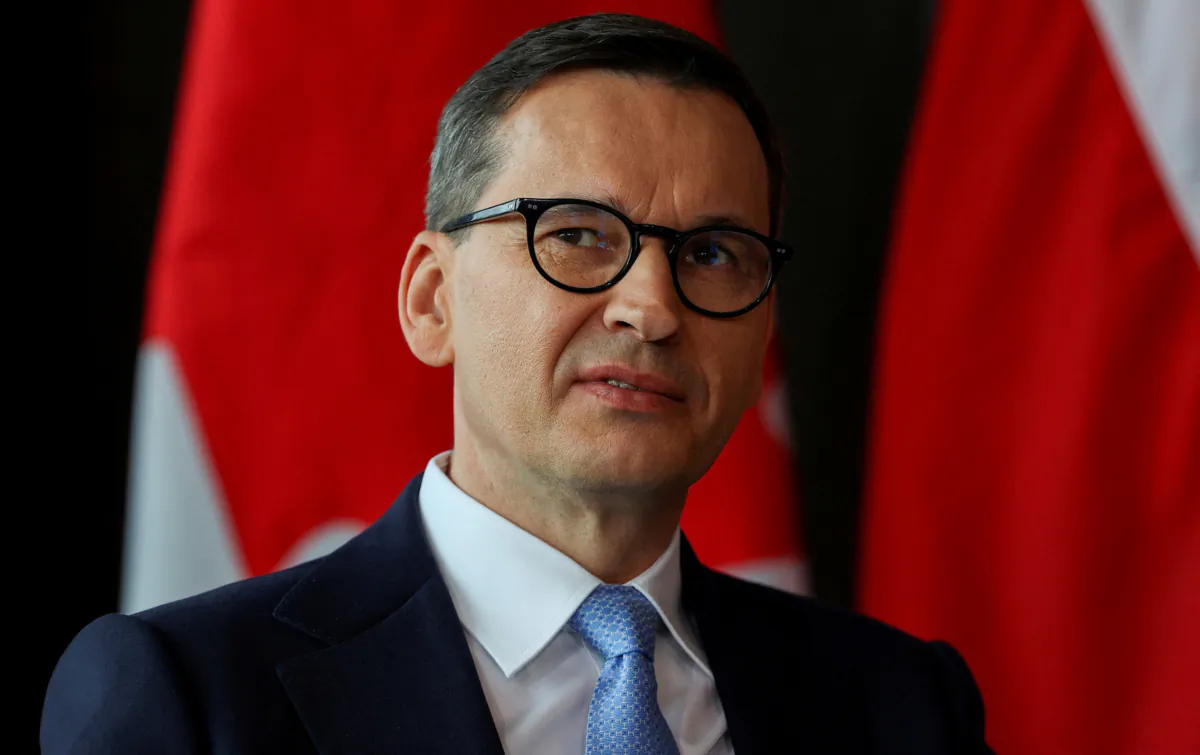 Polish Prime Minister Mateusz Morawiecki at a meeting with Canadian Prime Minister Justin Trudeau (not pictured) in Toronto, Ontario, Canada, on June 2, 2023. (Carlos Osorio/Reuters)