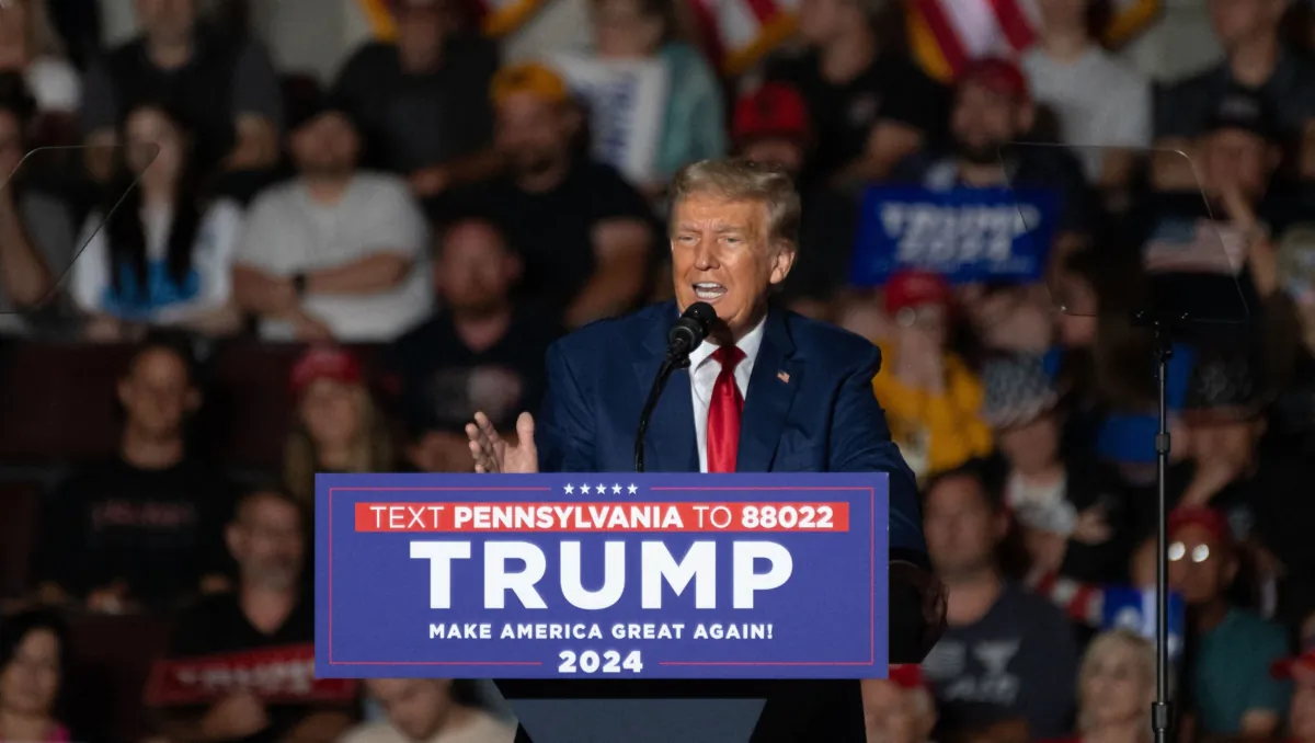 Former President and 2024 presidential hopeful Donald Trump speaks during a campaign rally in Erie, Pa., on July 29, 2023. (Joed Viera/AFP via Getty Images)