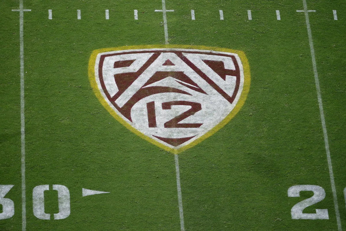 The Pac-12 logo at Sun Devil Stadium during the second half of an NCAA college football game between Arizona State and Kent State in Tempe, Ariz., on Aug. 29, 2019. (Ralph Freso/AP Photo)