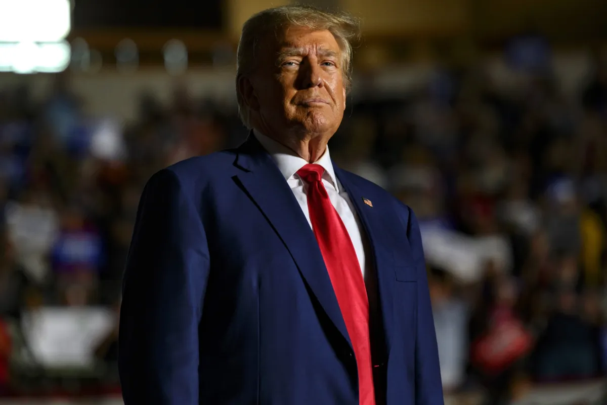 Former President Donald Trump enters Erie Insurance Arena for a rally while campaigning for the GOP nomination in the 2024 election, in Erie, Pa., on July 29, 2023. (Jeff Swensen/Getty Images)